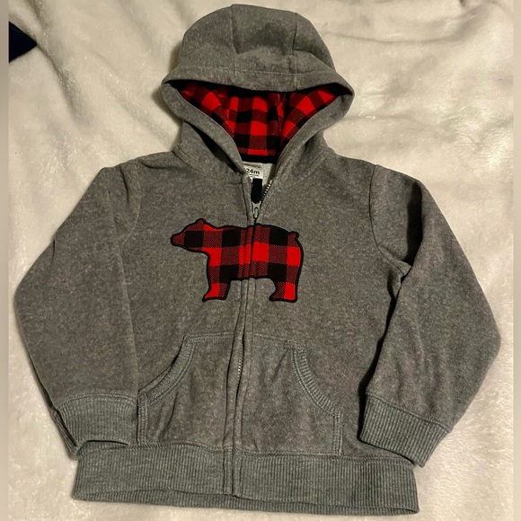 Carter's Other - Carter’s Hoodie gray with Red Plaid Bear Design
